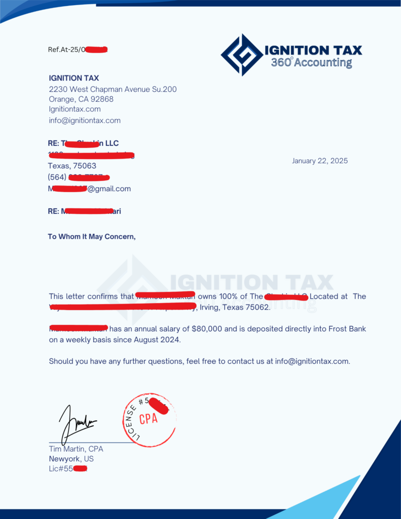 proof of income letter